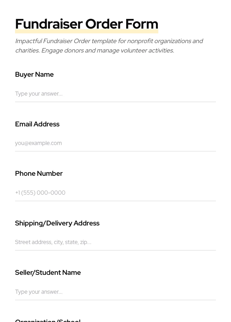 Fundraiser Order preview