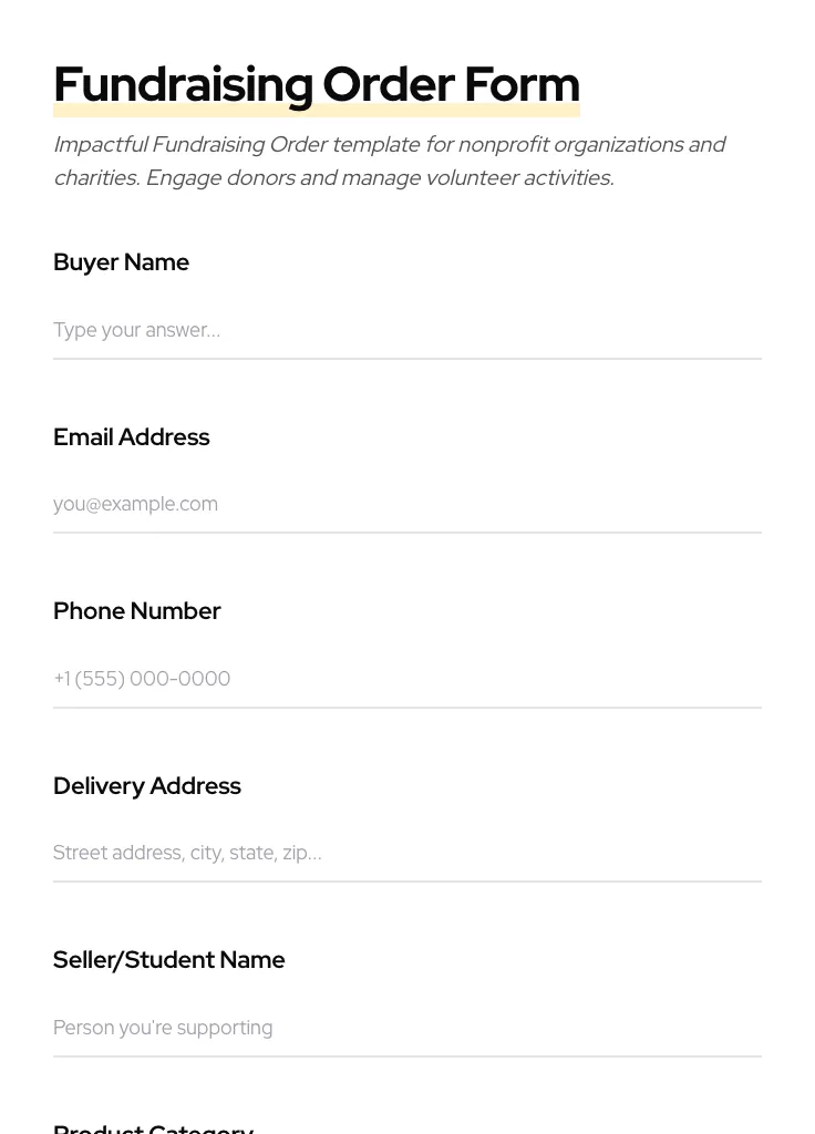 Fundraising Order preview