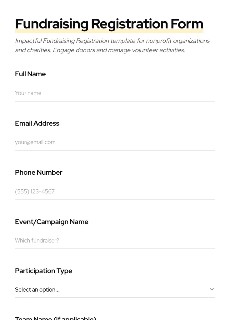 Fundraising Registration preview