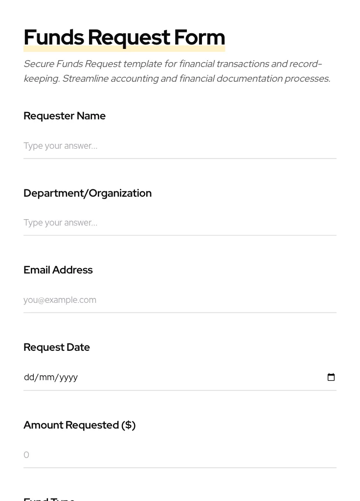 Funds Request preview