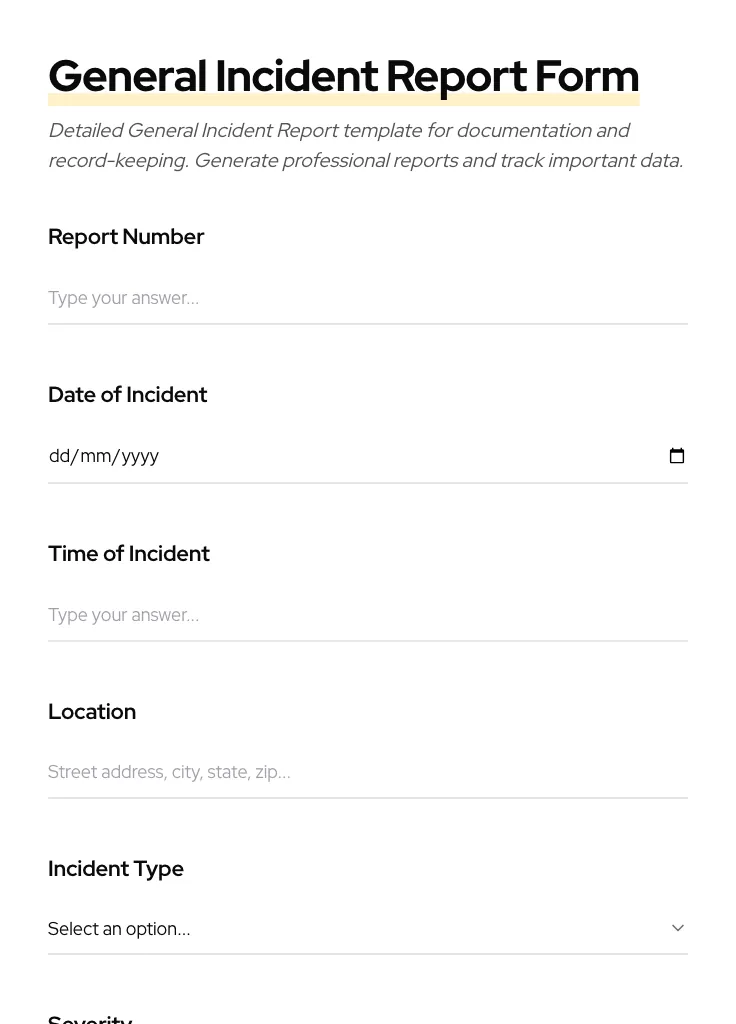 General Incident Report preview