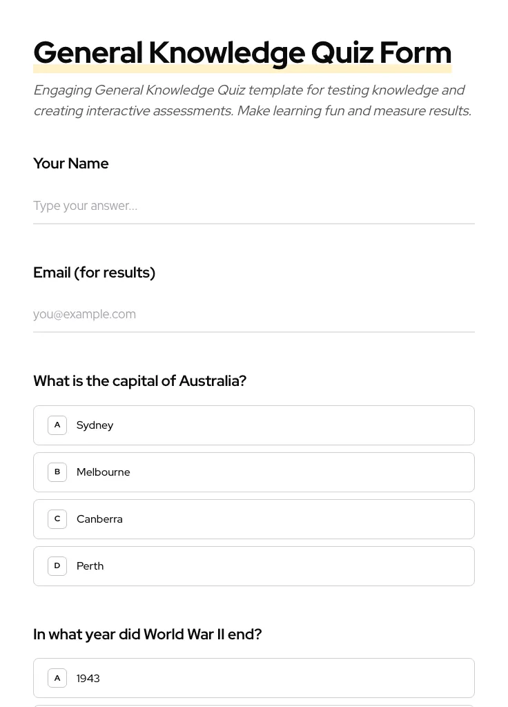 General Knowledge Quiz preview