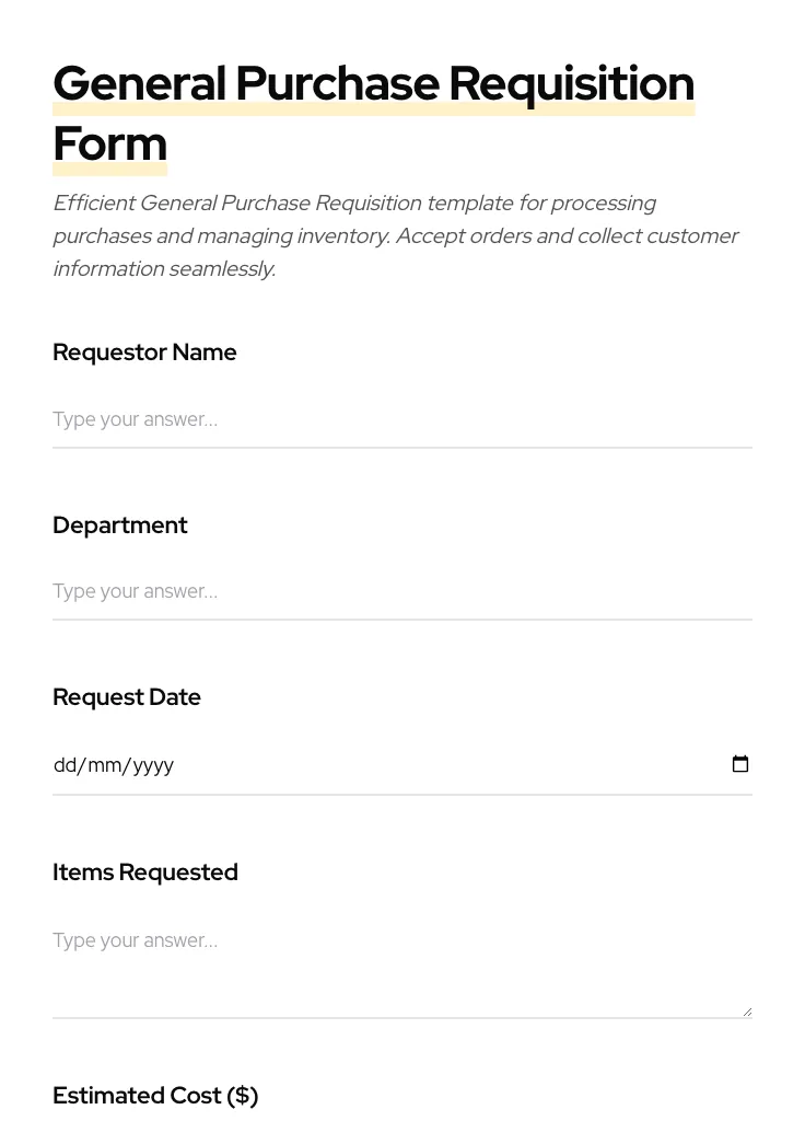 General Purchase Requisition preview