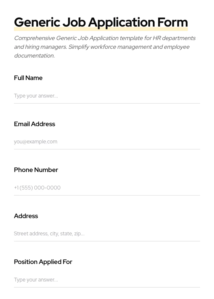 Generic Job Application preview