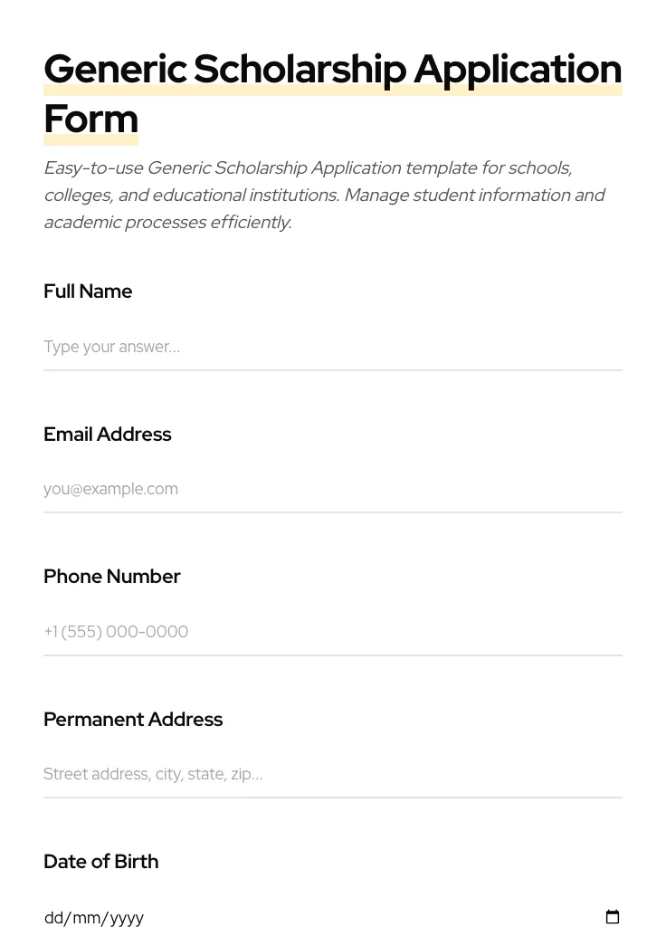 Generic Scholarship Application preview