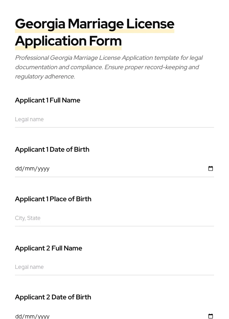 Georgia Marriage License Application preview