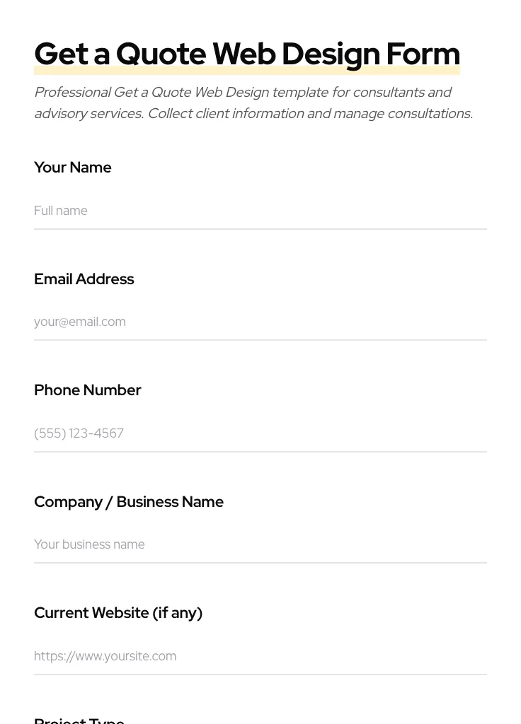 Get a Quote Web Design preview