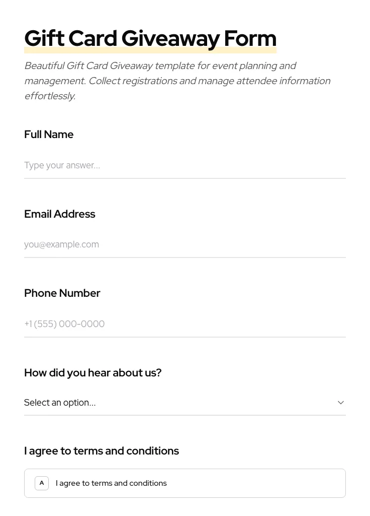 Gift Card Giveaway preview