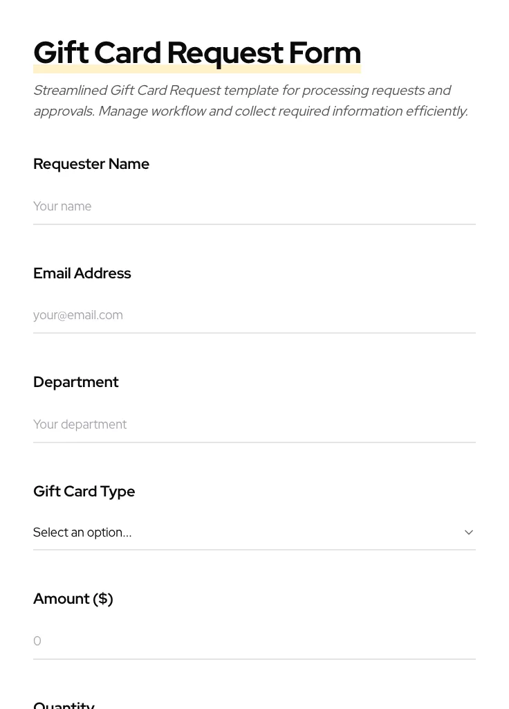 Gift Card Request preview