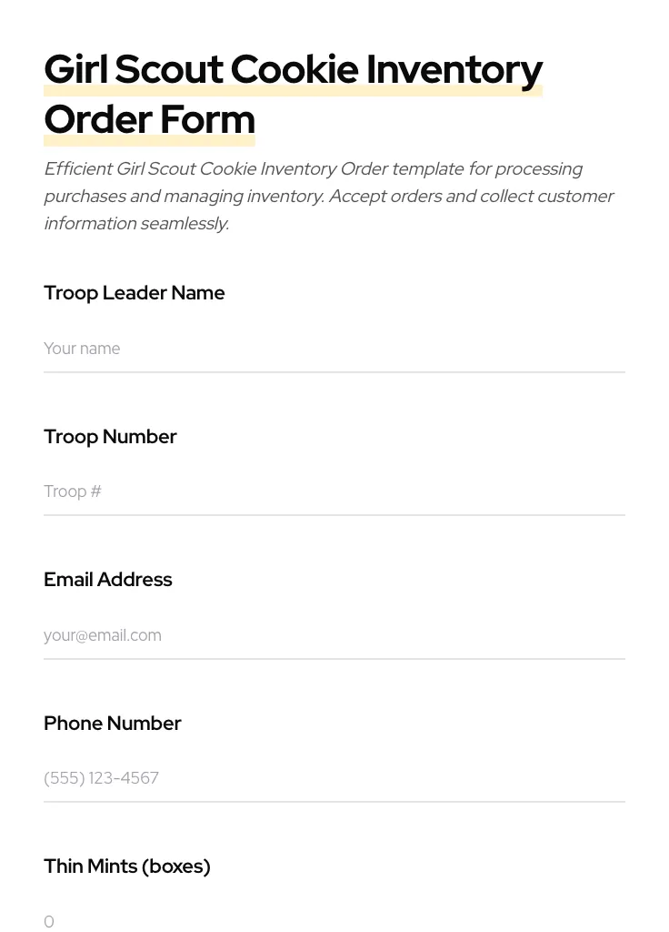 Girl Scout Cookie Inventory Order preview