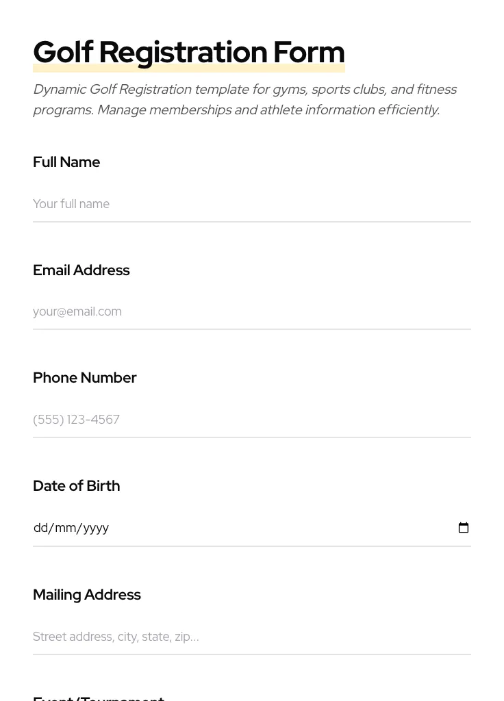 Golf Registration preview