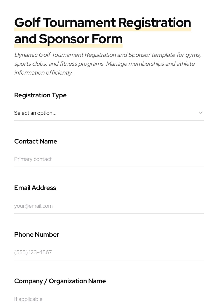 Golf Tournament Registration and Sponsor preview