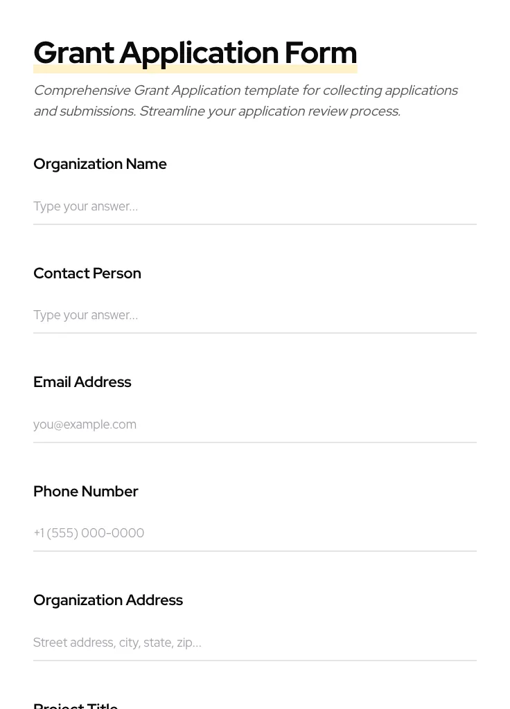 Grant Application preview