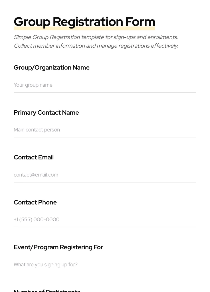 Group Registration preview