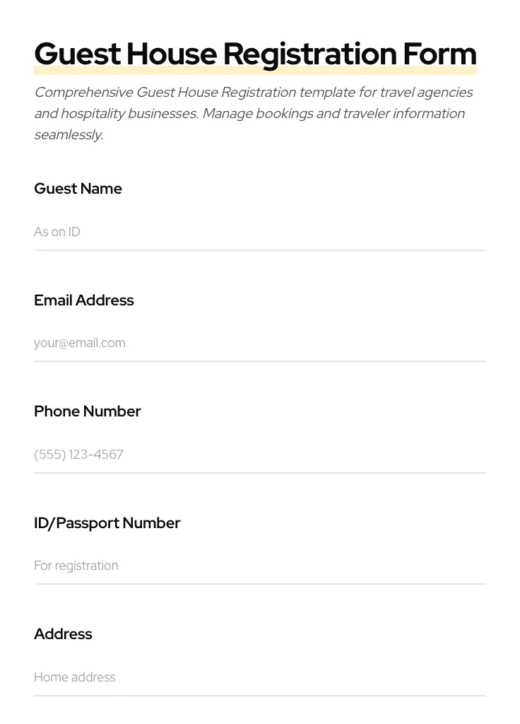 Guest House Registration preview
