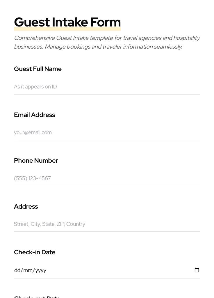 Guest Intake preview