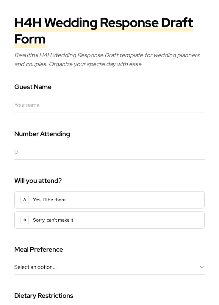 H4H Wedding Response Draft preview