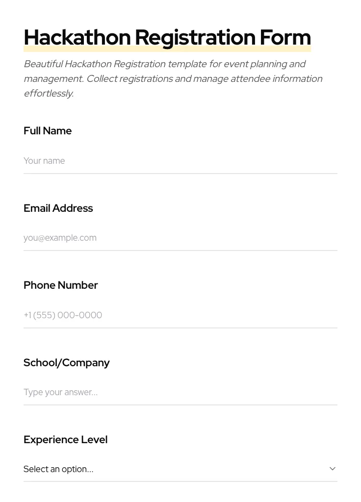 Hackathon Registration preview