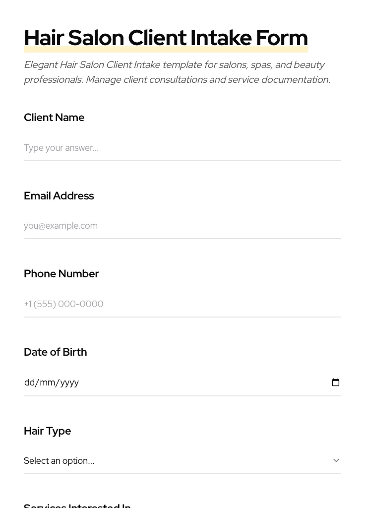 Hair Salon Client Intake preview