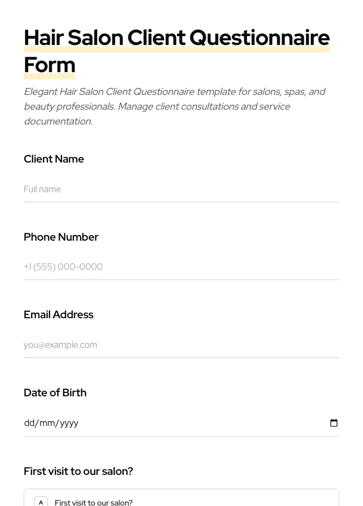 Hair Salon Client Questionnaire preview