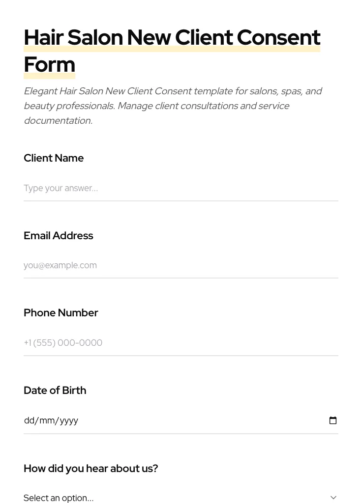 Hair Salon New Client Consent preview