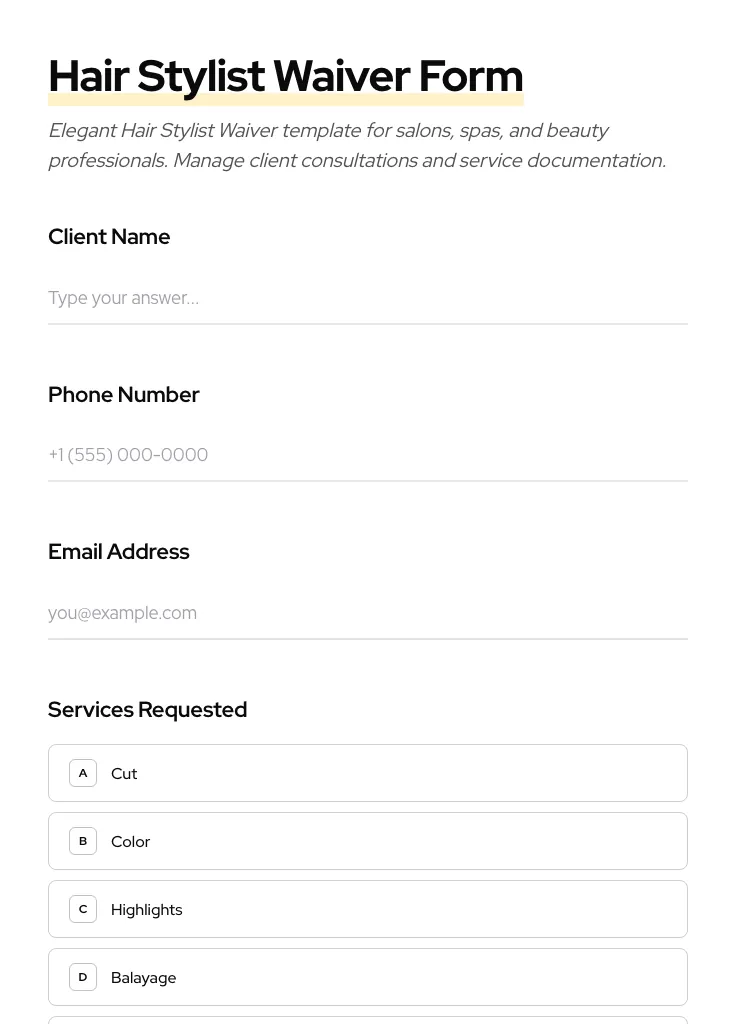 Hair Stylist Waiver preview