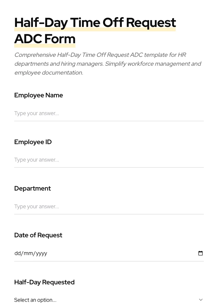 Half-Day Time Off Request ADC preview