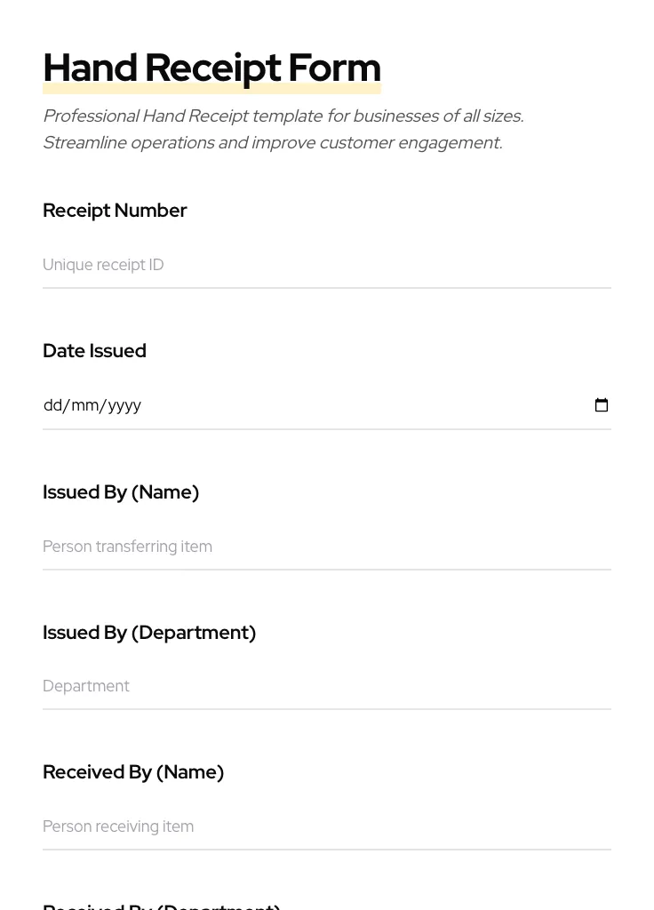 Hand Receipt preview