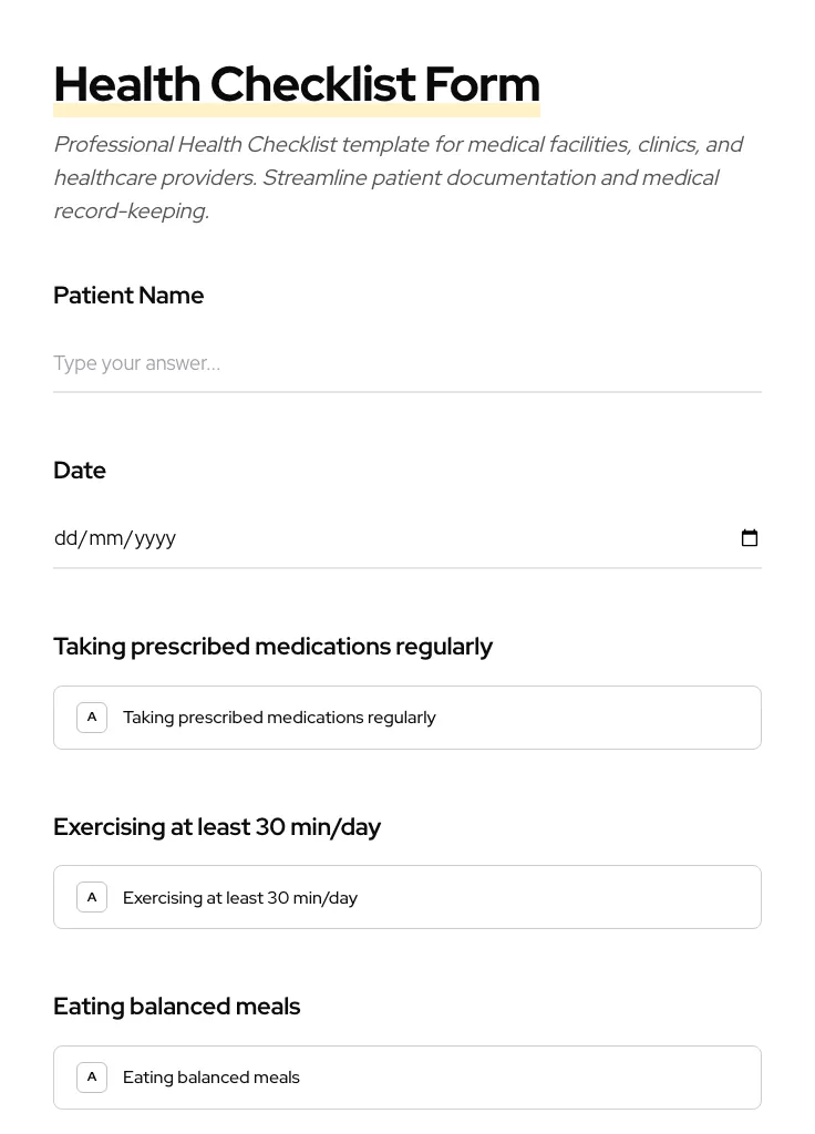 Health Checklist preview