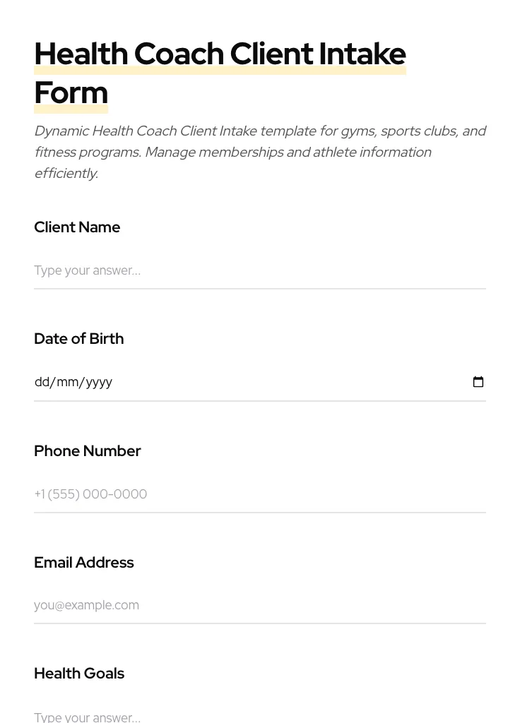 Health Coach Client Intake preview