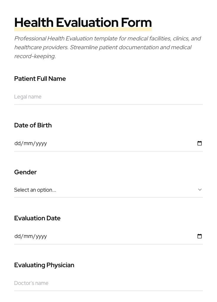Health Evaluation preview