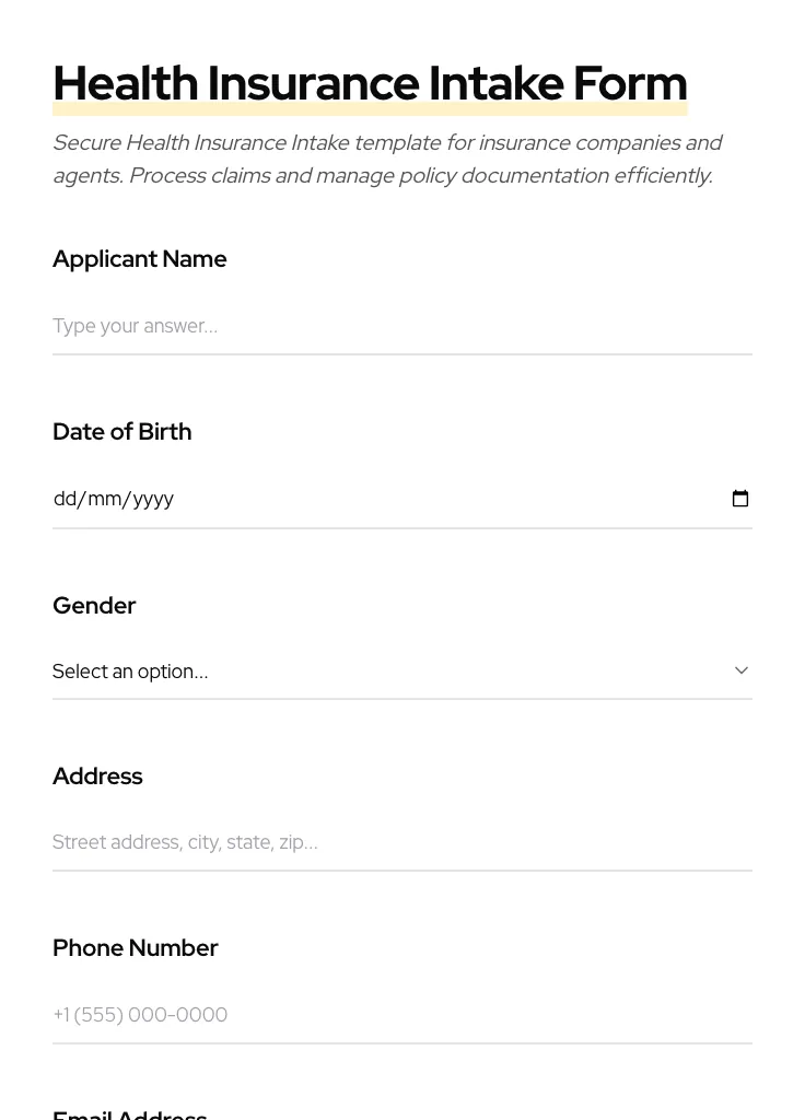 Health Insurance Intake preview