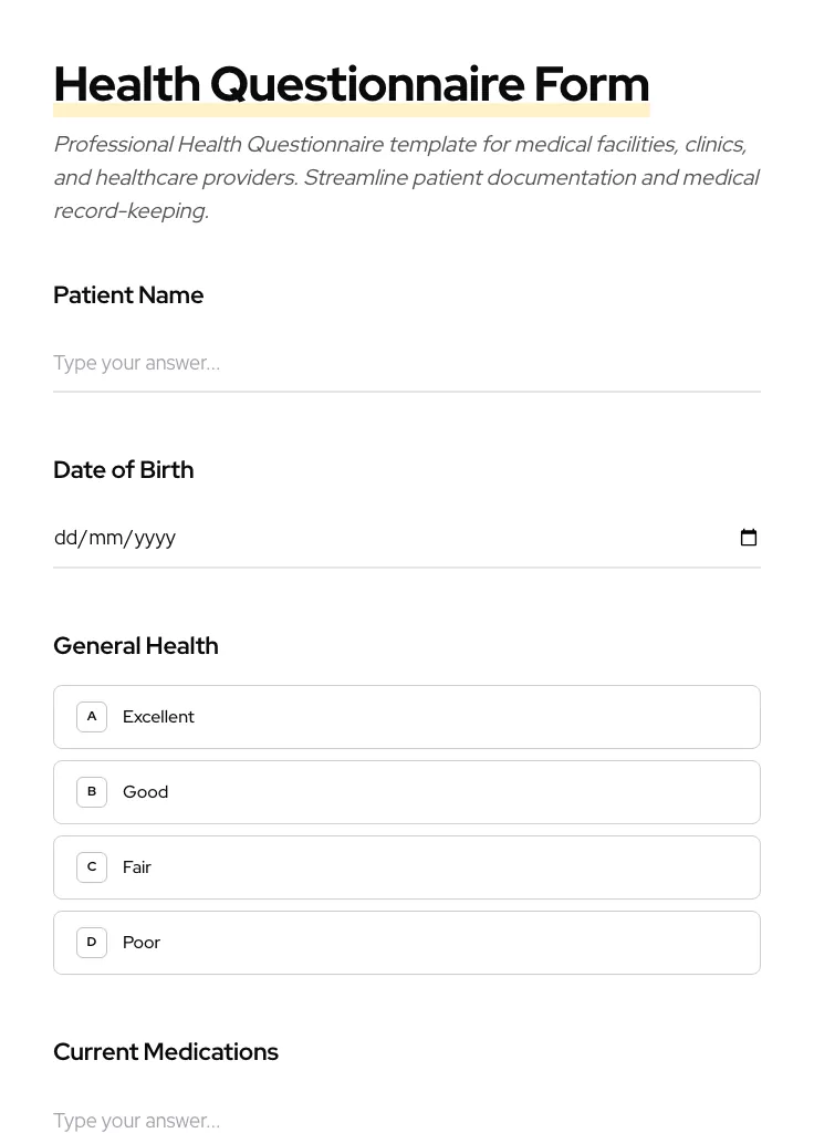 Health Questionnaire preview