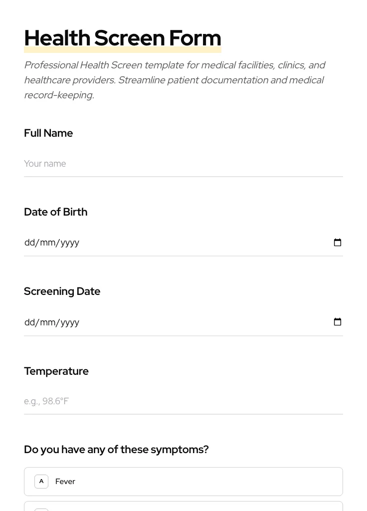 Health Screen preview