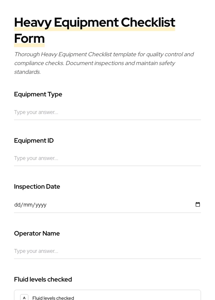 Heavy Equipment Checklist preview