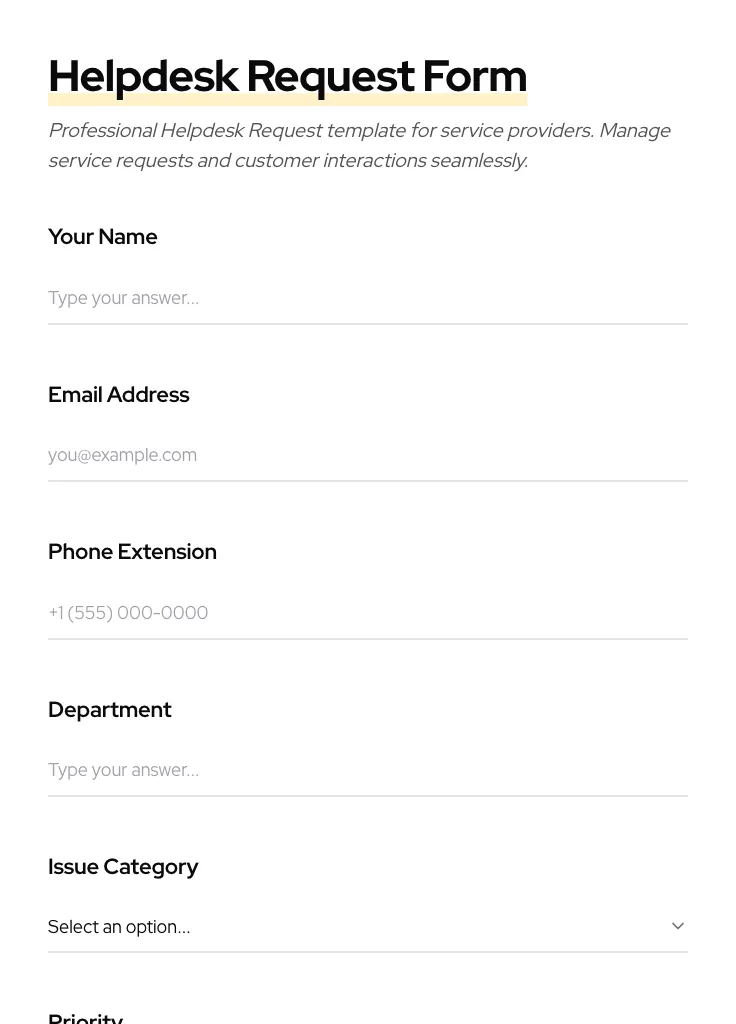 Helpdesk Request preview