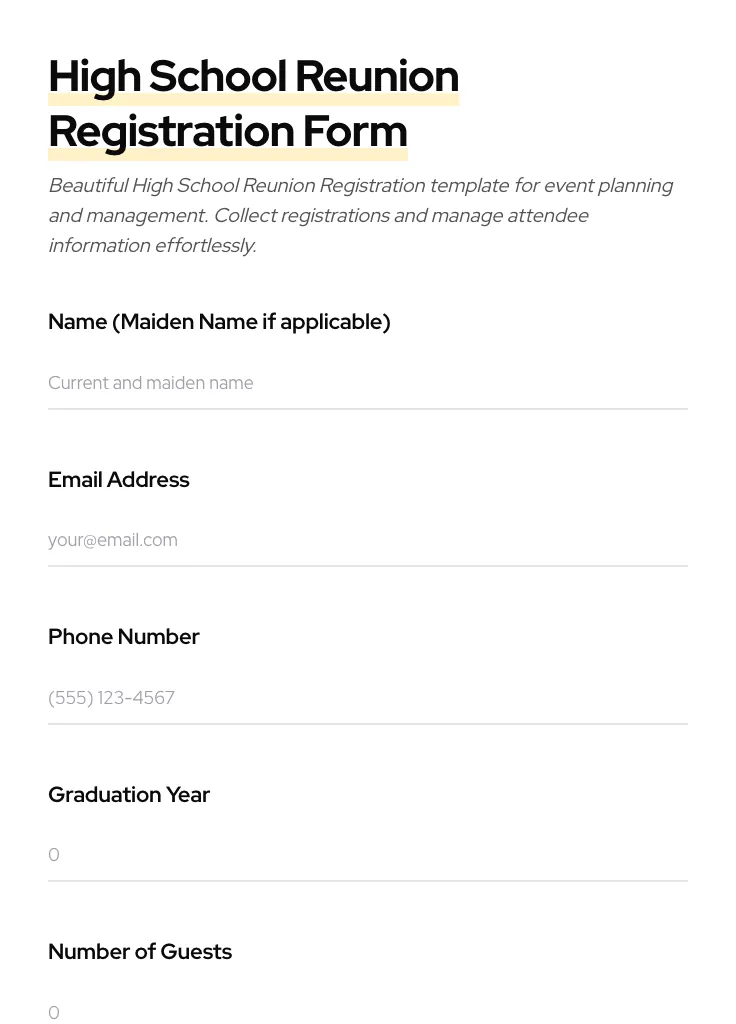 High School Reunion Registration preview
