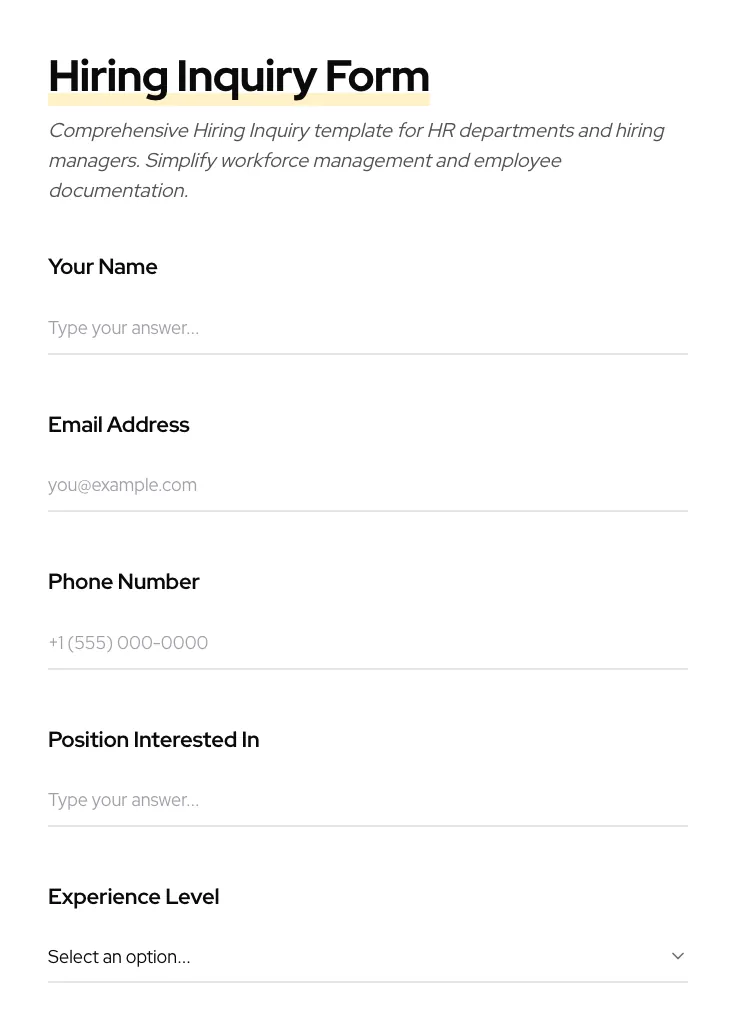 Hiring Inquiry preview