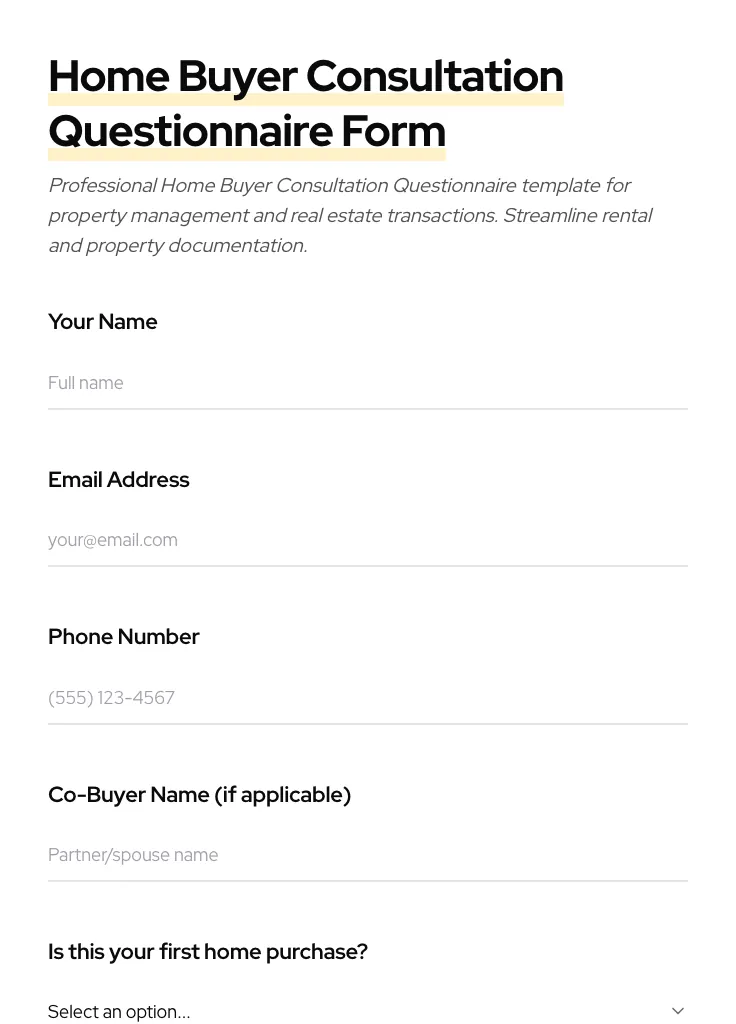 Home Buyer Consultation Questionnaire preview