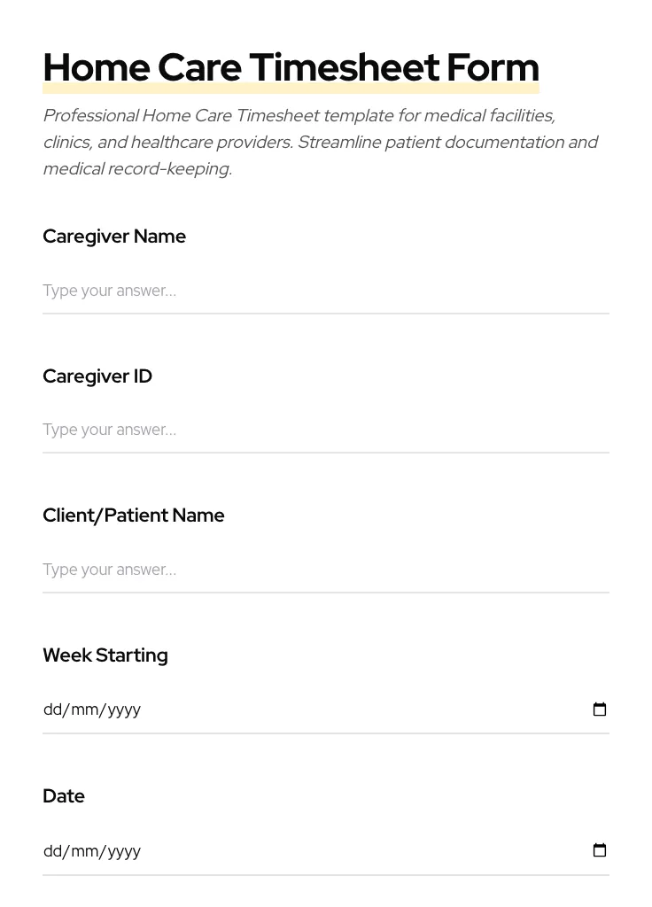 Home Care Timesheet preview