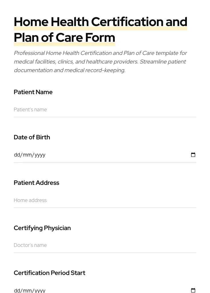 Home Health Certification and Plan of Care preview