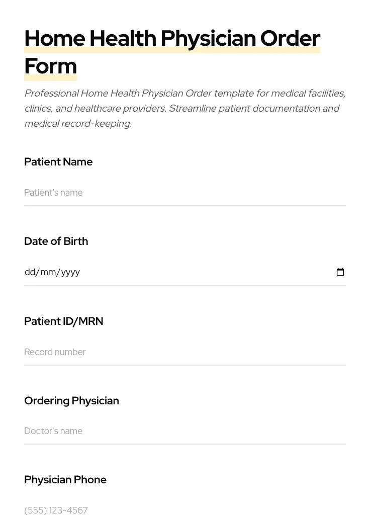 Home Health Physician Order preview