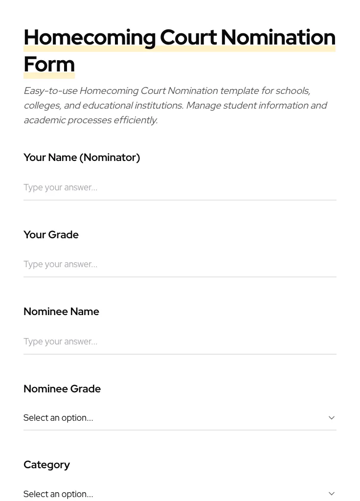 Homecoming Court Nomination preview