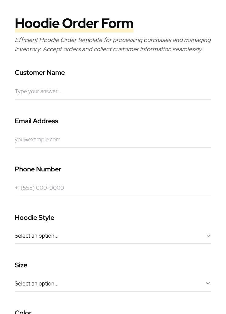 Hoodie Order preview