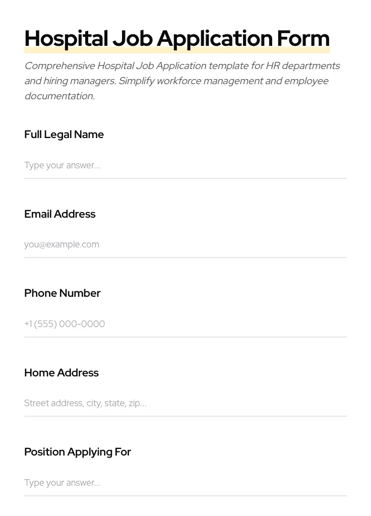 Hospital Job Application preview