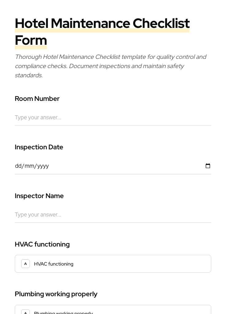 Hotel Maintenance Checklist preview