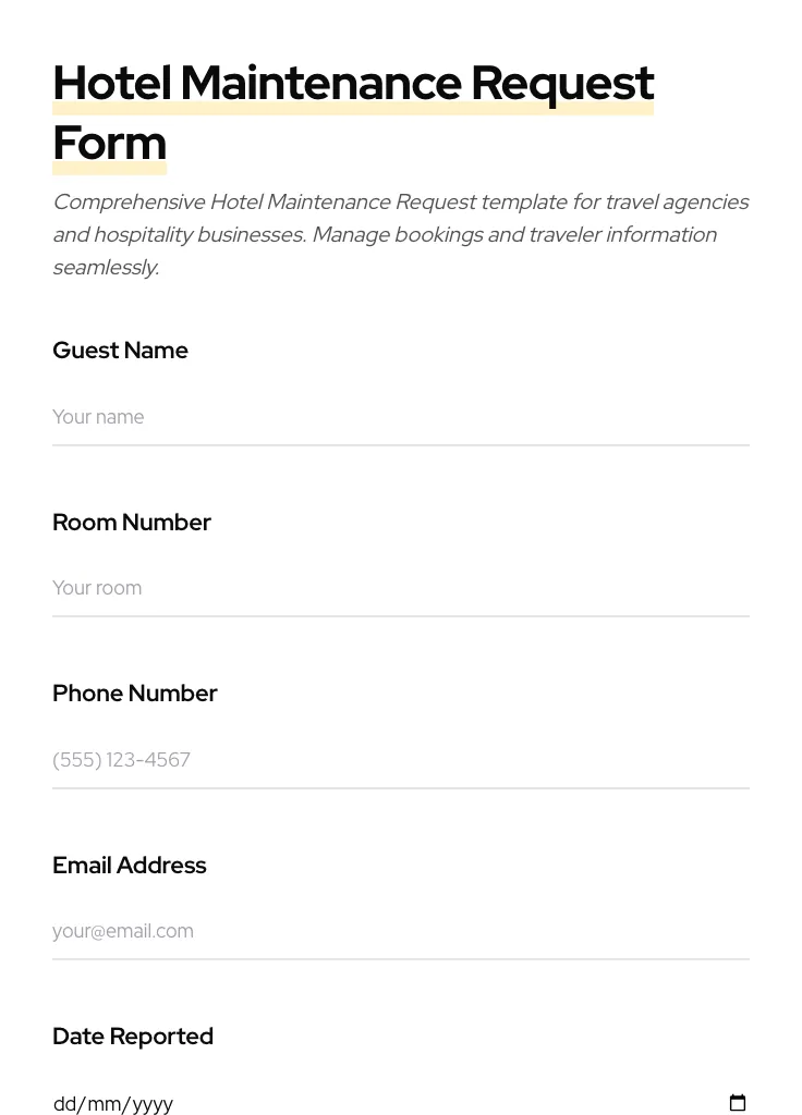 Hotel Maintenance Request preview