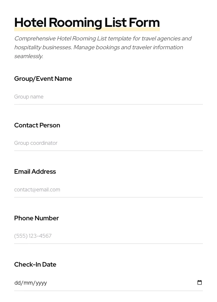 Hotel Rooming List preview