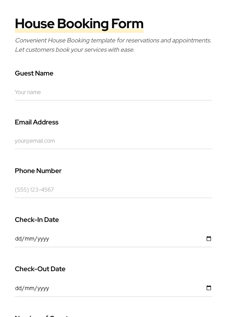 House Booking preview