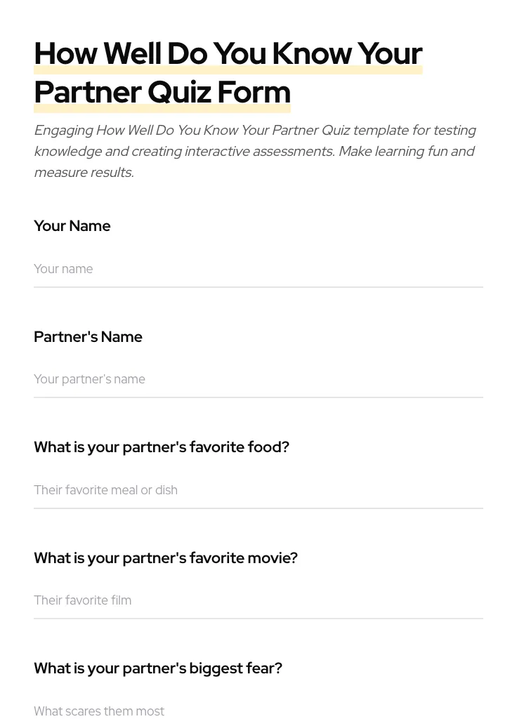 How Well Do You Know Your Partner Quiz preview